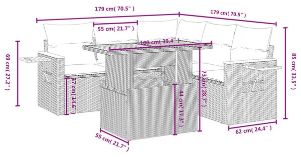 VidaXL Polyrattan Kerti Ülőgarnitúra - 6 részes - Bézs