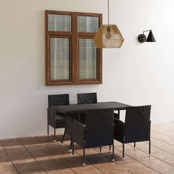 VidaXL 5 Részes Fekete Polyrattan Kerti Étkezőgarnitúra