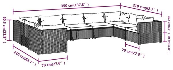 VidaXL Polyrattan Kerti Bútorgarnitúra - 9 részes
