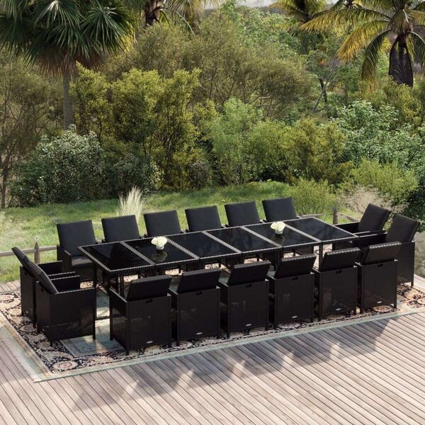 VidaXL 17 részes fekete polyrattan kerti étkezőgarnitúra párnákkal