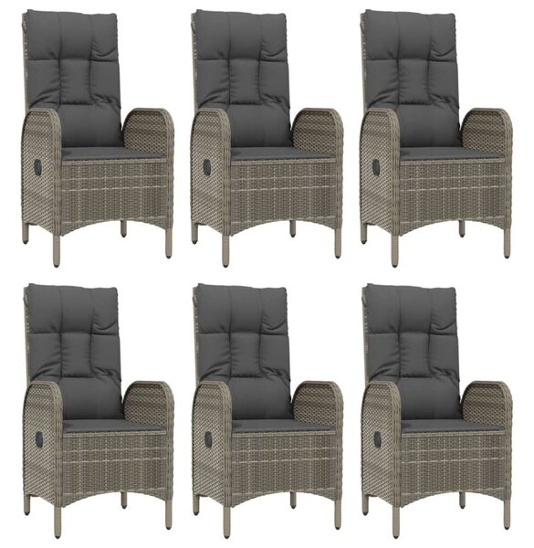 VidaXL 7 részes fekete és szürke polyrattan kerti étkezőszett párnával
