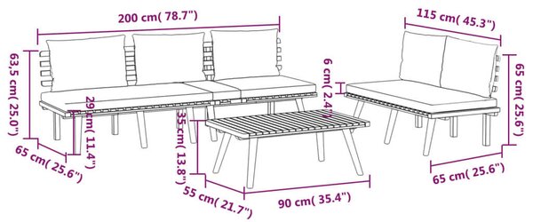 VidaXL Akácfa Kerti Ülőgarnitúra - 3 részes