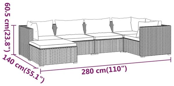 Polyrattan Kerti Ülőgarnitúra - 6 részes - Szürke
