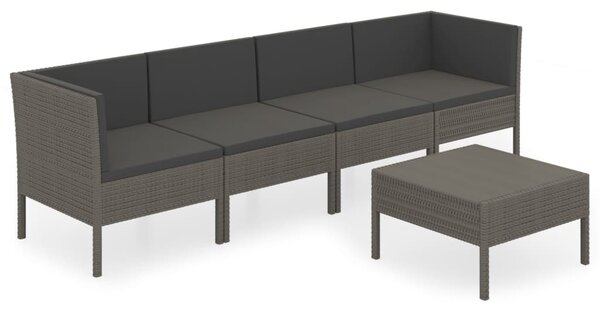 5 részes szürke polyrattan kerti ülőgarnitúra párnákkal