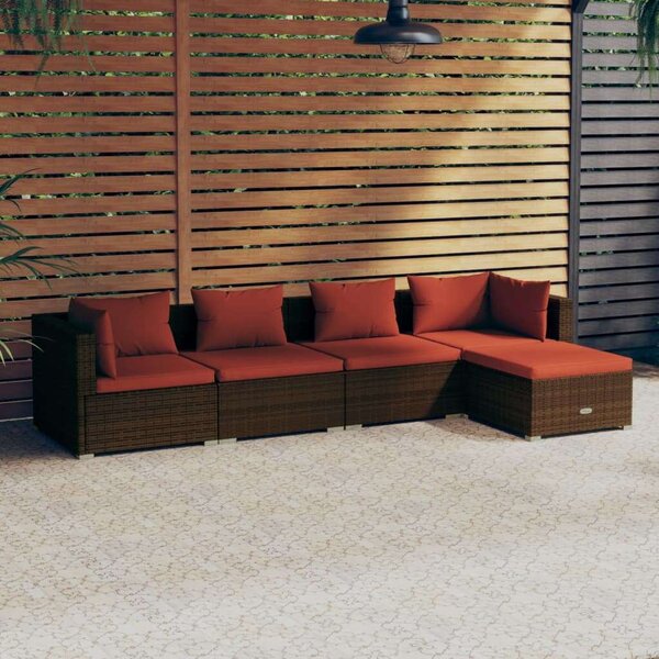 5 részes barna polyrattan kerti bútorszett párnákkal