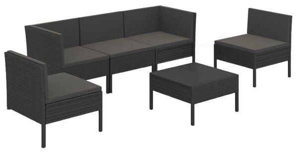 6 részes fekete polyrattan kerti ülőgarnitúra párnákkal