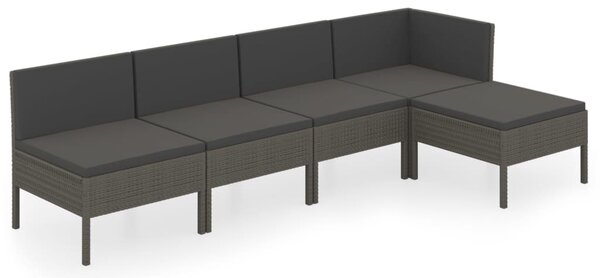 5 részes szürke polyrattan kerti ülőgarnitúra párnákkal