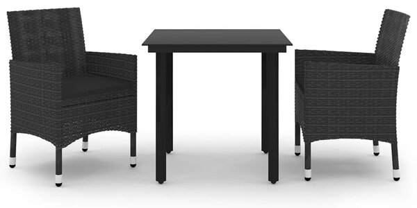 3 részes polyrattan és üveg kerti étkezőgarnitúra párnákkal