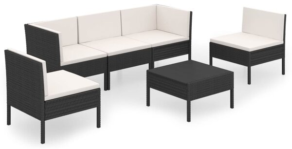 6 részes fekete polyrattan kerti ülőgarnitúra párnákkal
