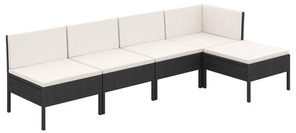 5 részes fekete polyrattan kerti ülőgarnitúra párnákkal