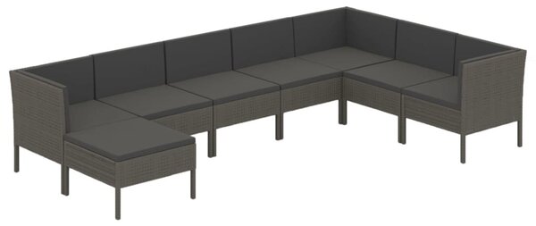 8 részes szürke polyrattan kerti ülőgarnitúra párnákkal