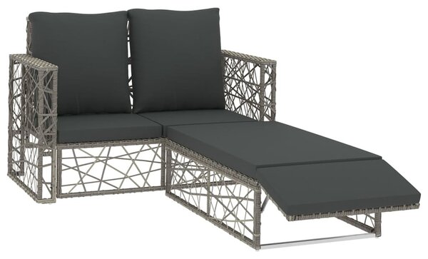 2-részes szürke polyrattan kerti bútorszett párnákkal