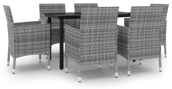 7 részes polyrattan és üveg kerti étkezőgarnitúra párnákkal