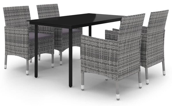 5 részes polyrattan és üveg kerti étkezőgarnitúra párnákkal