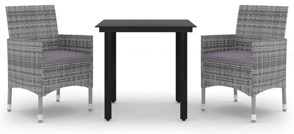 3 részes polyrattan és üveg kerti étkezőgarnitúra párnákkal