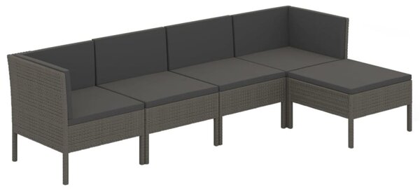 5 részes szürke polyrattan kerti ülőgarnitúra párnákkal