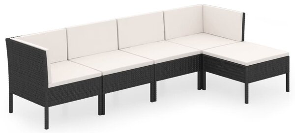 5 részes fekete polyrattan kerti ülőgarnitúra párnákkal
