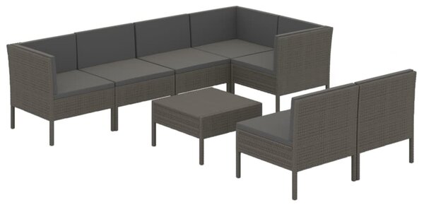 8 részes szürke polyrattan kerti ülőgarnitúra párnákkal