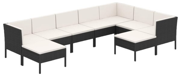 9 részes fekete polyrattan kerti ülőgarnitúra párnákkal