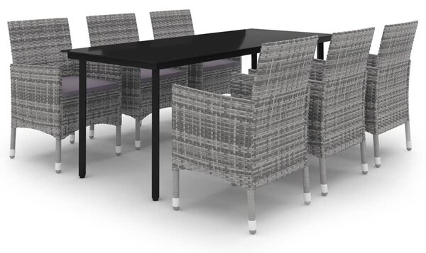 7 részes polyrattan és üveg kerti étkezőgarnitúra párnákkal