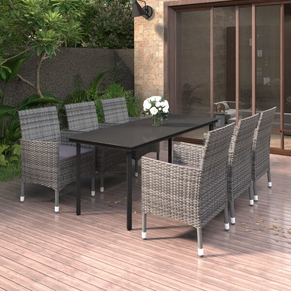 7 részes polyrattan és üveg kerti étkezőgarnitúra párnákkal