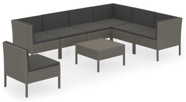 8 részes szürke polyrattan kerti ülőgarnitúra párnákkal