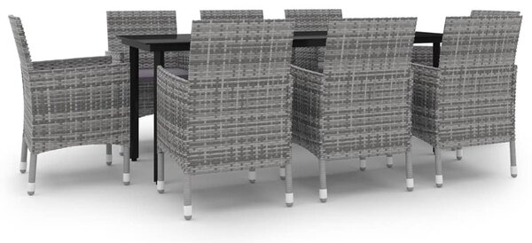 9 részes polyrattan és üveg kerti étkezőgarnitúra párnákkal