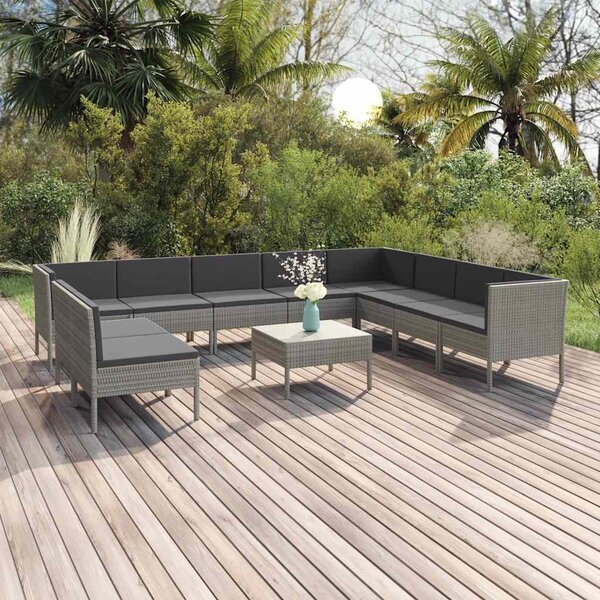 11 részes szürke polyrattan kerti ülőgarnitúra párnákkal