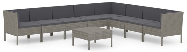 9 részes szürke polyrattan kerti ülőgarnitúra párnákkal