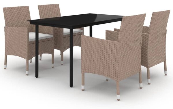 5 részes polyrattan és üveg kerti étkezőgarnitúra párnákkal