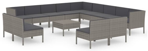 14 részes szürke polyrattan kerti ülőgarnitúra párnákkal