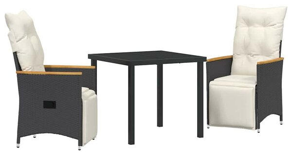 Kert étkező szett párnával 3 pcs Fekete polirattan