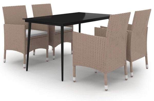 5 részes polyrattan és üveg kerti étkezőgarnitúra párnákkal