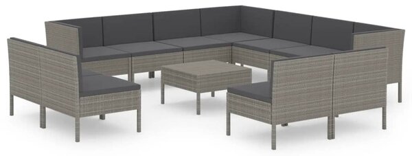12 részes szürke polyrattan kerti ülőgarnitúra párnákkal