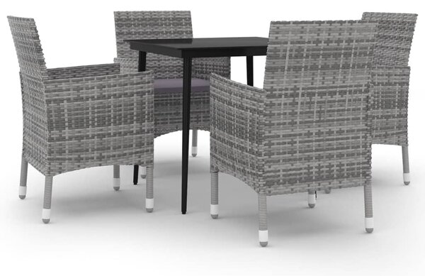 5 részes polyrattan és üveg kerti étkezőgarnitúra párnákkal