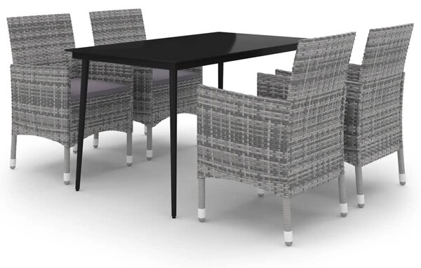 5 részes polyrattan és üveg kerti étkezőgarnitúra párnákkal