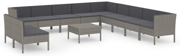 12 részes szürke polyrattan kerti ülőgarnitúra párnákkal