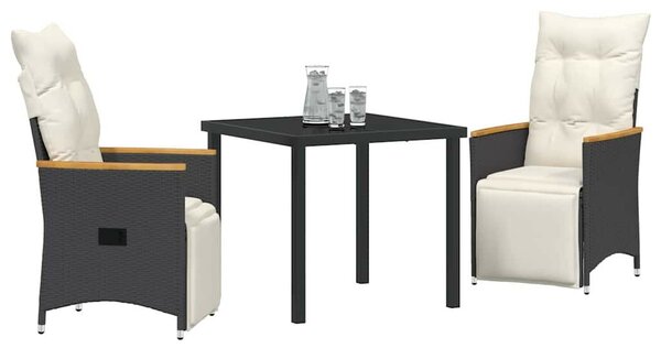Kert étkező szett párnával 3 pcs Fekete polirattan