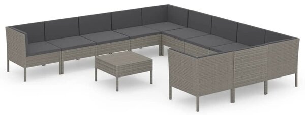 12 részes szürke polyrattan kerti ülőgarnitúra párnákkal