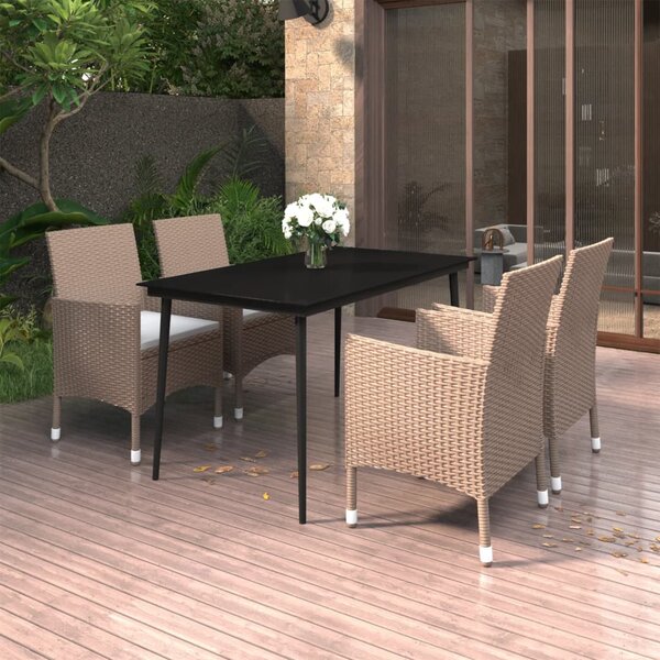 5 részes polyrattan és üveg kerti étkezőgarnitúra párnákkal