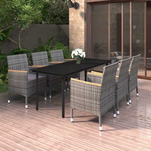 7 részes polyrattan és üveg kerti étkezőgarnitúra párnákkal