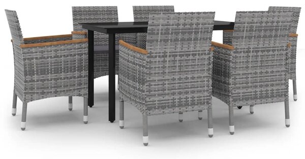 7 részes polyrattan és üveg kerti étkezőgarnitúra párnákkal