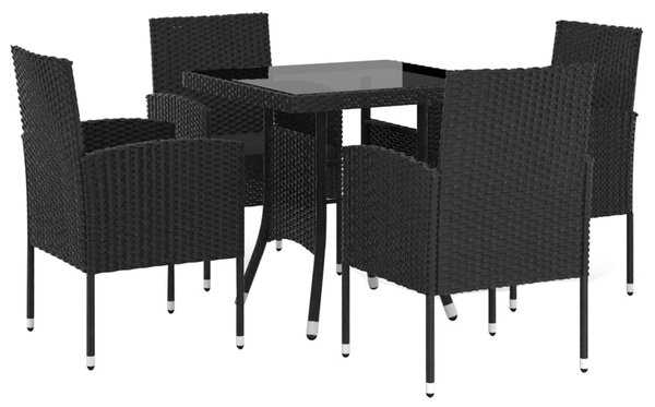 5 részes fekete polyrattan kerti étkezőgarnitúra
