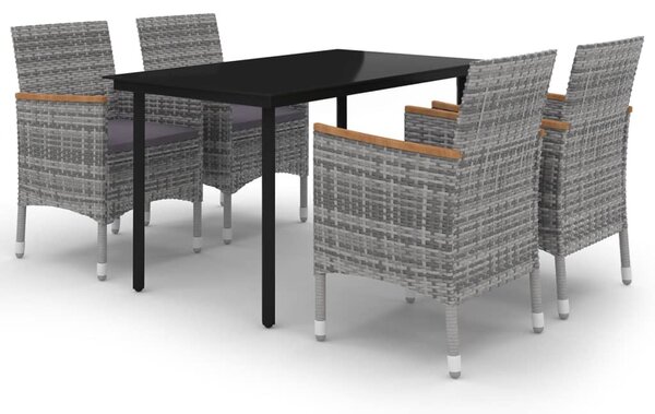 5 részes polyrattan és üveg kerti étkezőgarnitúra párnákkal