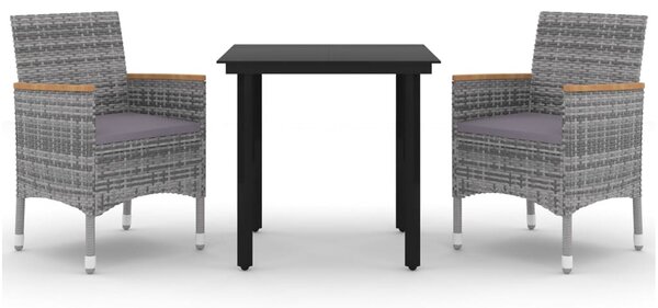 3 részes polyrattan és üveg kerti étkezőgarnitúra párnákkal