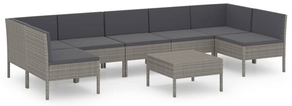 8 részes szürke polyrattan kerti ülőgarnitúra párnákkal