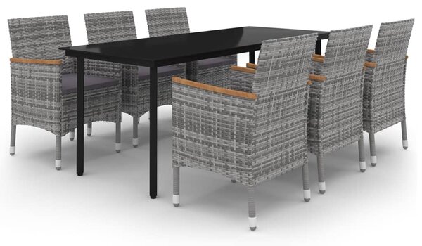 7 részes polyrattan és üveg kerti étkezőgarnitúra párnákkal