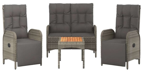 VidaXL 4 részes szürke polyrattan kerti étkezőszett párnával