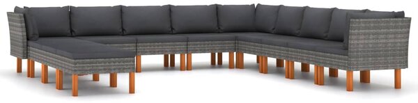 12 részes szürke polyrattan kerti ülőgarnitúra párnákkal