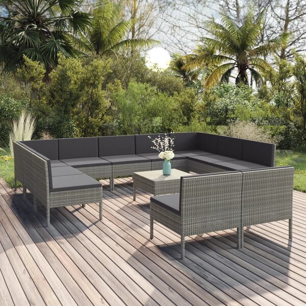 12 részes szürke polyrattan kerti ülőgarnitúra párnákkal